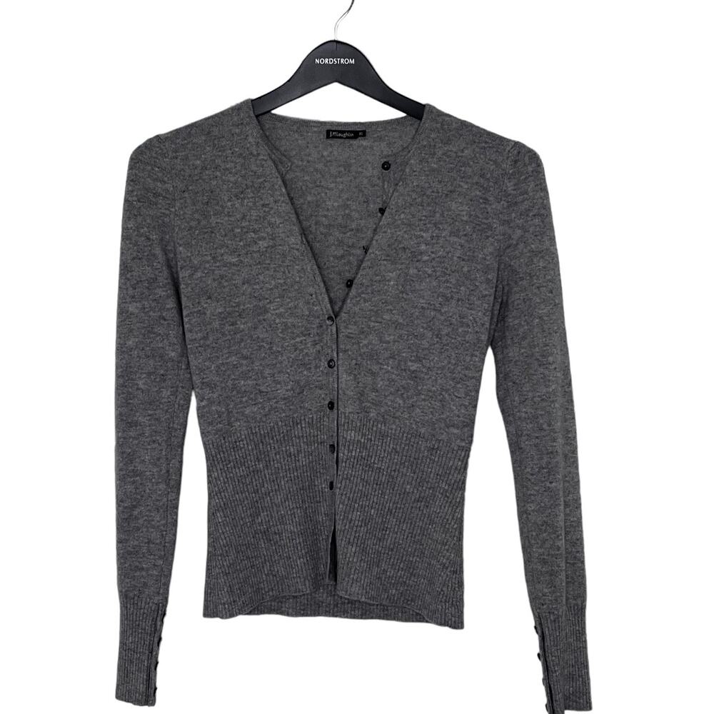 J. McLaughlin Gray 100% Cashmere Button Front Long Sleeve Sweater Women's XS